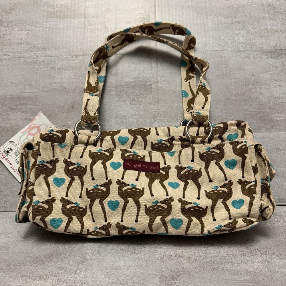 Bungalow 360‎ Deer Bird Satchel Handbag Shoulder Bag Purse Cotton Canvas Vegan